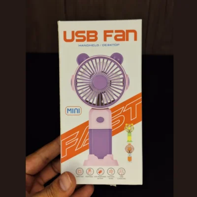 Mini USB Handheld Desktop Fan – Bear & Crown Design - Image 3 | Karkhano Market Pakistan