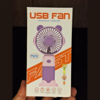 Mini USB Handheld Desktop Fan – Bear & Crown Design - Image 2 | Karkhano Market Pakistan