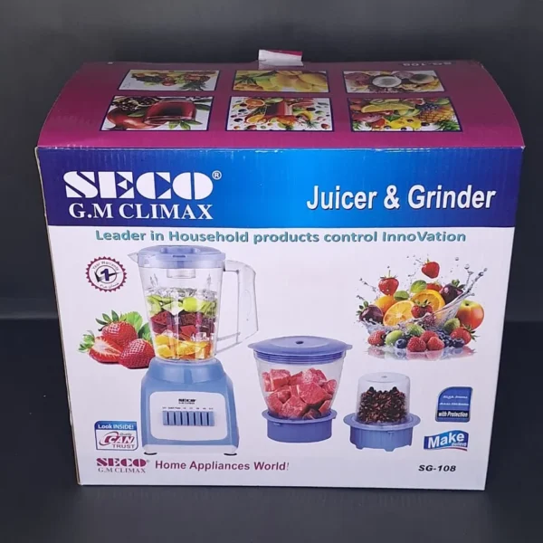 SECO G.M Climax SG-108 3-in-1 Juicer & Grinder Blender Machine 600W - View 5 SECO G.M Climax SG-108 3-in-1 Juicer & Grinder Blender Machine 600W - Image 5 | Karkhano Market Pakistan