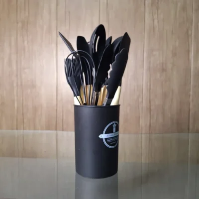 12-Piece Silicone Kitchen Utensil Set with Wooden Handles - Spatulas, Spoons, Whisk, and Tongs