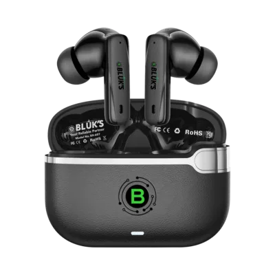 BX-607 BeatScape Earbuds in Black with leather-texture charging case