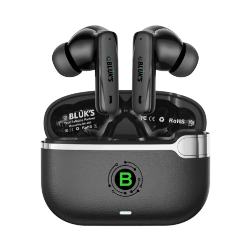 BX-607 BeatScape Earbuds in Black with leather-texture charging case