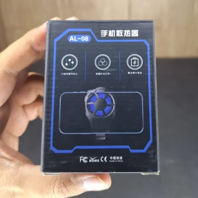 Mobile Cooling Fan Box (2) Mobile Cooling Fan AL-08 – RGB Turbo Phone Cooler for Gaming