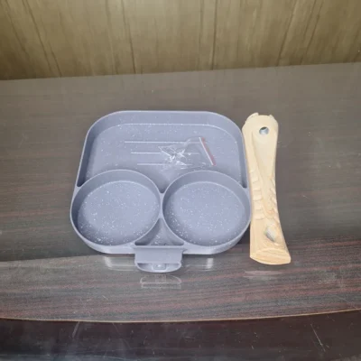 2-Hole Aluminum Egg Frying Pan with Wooden Handle - Cook 2 Eggs Non-Stop Speckled Coating