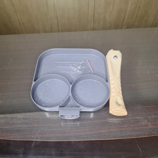 2-Hole Aluminum Egg Frying Pan with Wooden Handle - Cook 2 Eggs Non-Stop Speckled Coating