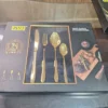 AVD 24 piece cutlery set box close-up with high quality stainless steel label
