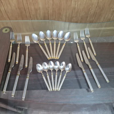 German 24-Piece Cutlery Set - Full Set Laid Out 24 piece German stainless steel cutlery set full set laid out