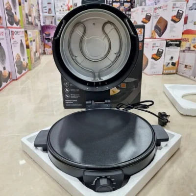 RAF Electric Arabic Rotti Maker open lid showing double-sided heating coils and non-stick plate