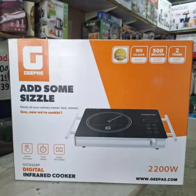 Geepas GIC6926P - Retail Box Front Geepas GIC6926P 2200W digital infrared cooker retail packaging