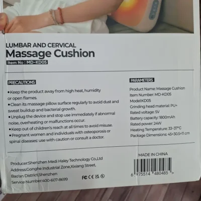 MOHL MD-KD05 massage cushion specification and precautions label