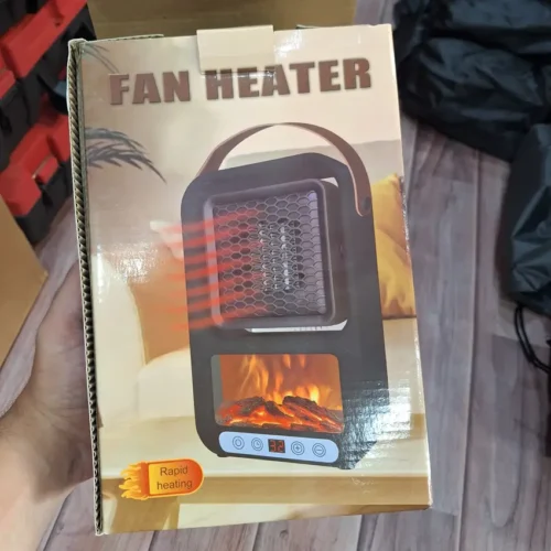 Flame-Effect Fan Heater - Retail Box (Fan Fan Heater retail box front with rapid heating badge