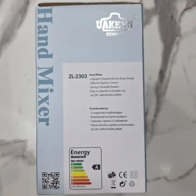 Uakeen ZL-2303 - Box Side Specifications Uakeen ZL-2303 hand mixer box side panel specifications