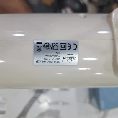 Uakeen ZL-2304 hand mixer model number and rating label