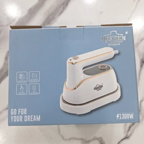 Uakeen ZL-827 mini steam iron retail box front