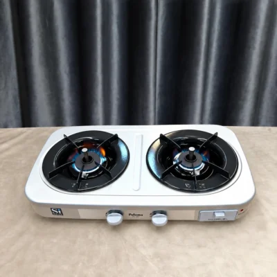 Paloma PA-28F 5.80kW Two-Burner Gas Cooking Stove two burners with flame demonstration
