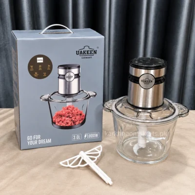 Uakeen UK-3010 3L 1000W Digital Glass Chopper unit, bowl and retail box